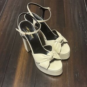 Saint Laurent Ivory Knotted Leather Platform Sandals